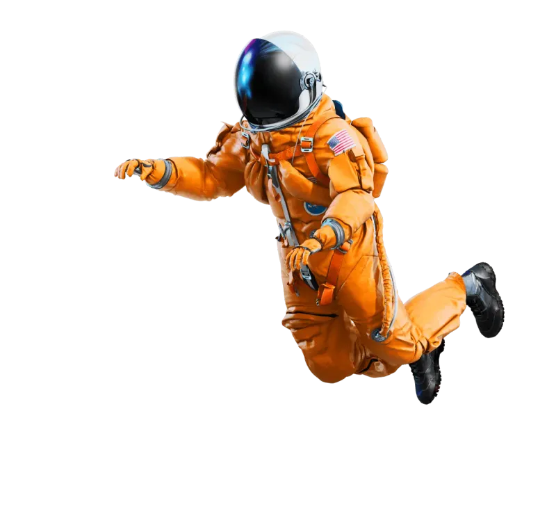 A floating astronaut in a space suit